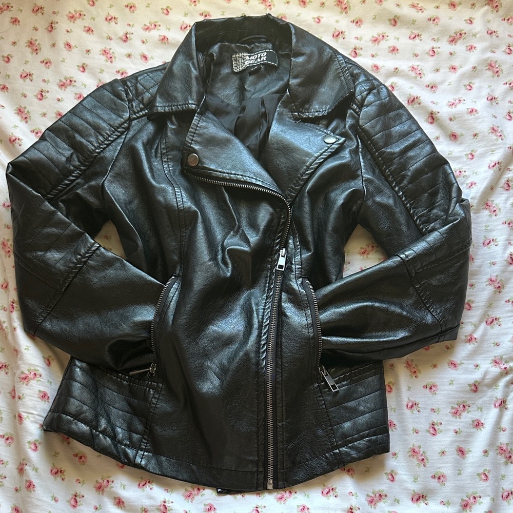 Black Pleated Vegan Leather Jacket